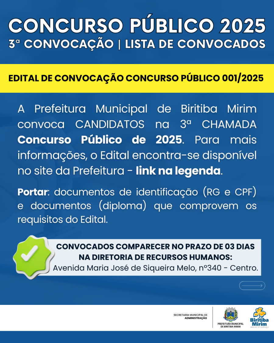 BIRITIBA MIRIM REALIZA A CONVOCAÇÃO DOS CONCURSOS PÚBLICOS DE 2022 E 2025