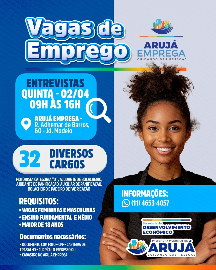 PROCESSO SELETIVO PARA A OCUPAÇÃO DE DIVERSOS CARGOS OCORRE NESTA QUINTA-FEIRA (2) NO ARUJÁ EMPREGA