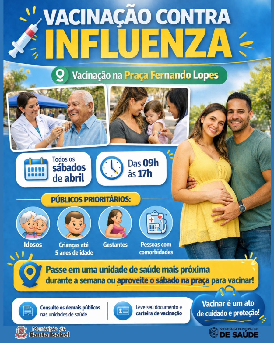 Saúde de Santa Isabel realiza vacinação contra Influenza todos sábados de abril