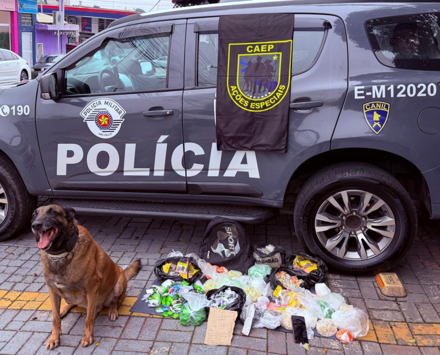 CAEP DA POLÍCIA MILITAR PRENDE TRAFICANTE E APREENDE DROGAS COM CÃO FAREJADOR