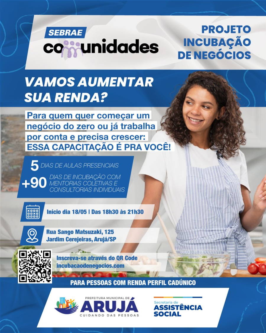 QUER EMPREENDER? ARUJÁ ABRE INSCRIÇÕES PARA PROGRAMA GRATUITO DE INCUBAÇÃO