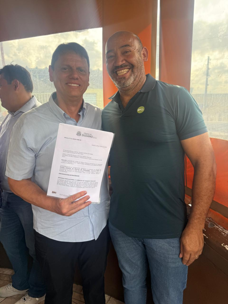 Vereador João Sabugo entrega ao governador Tarcísio de Freitas pedido para criação do Parque Estadual da Represa de Taiaçupeba