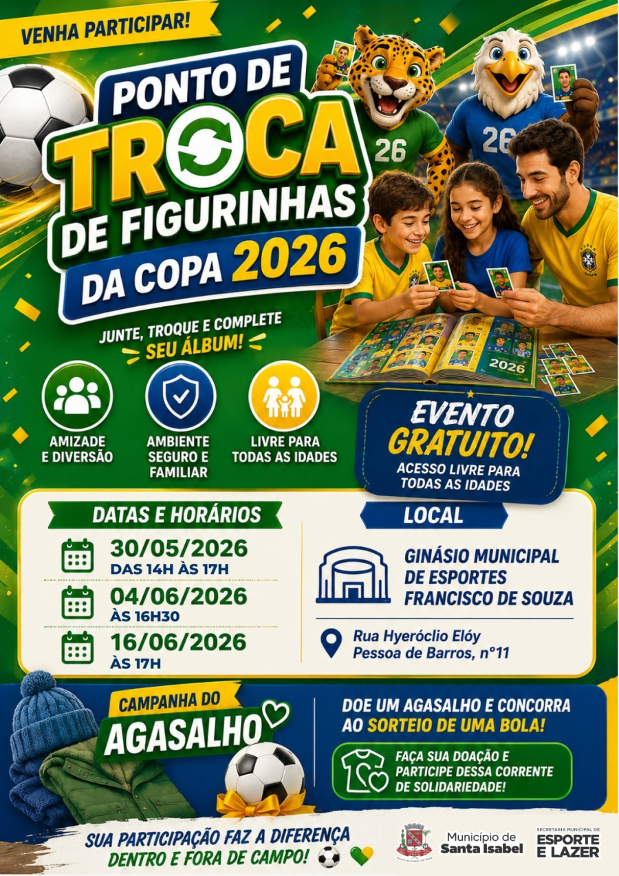 Prefeitura de Santa Isabel promove encontros para troca de figurinhas da Copa do Mundo 2026