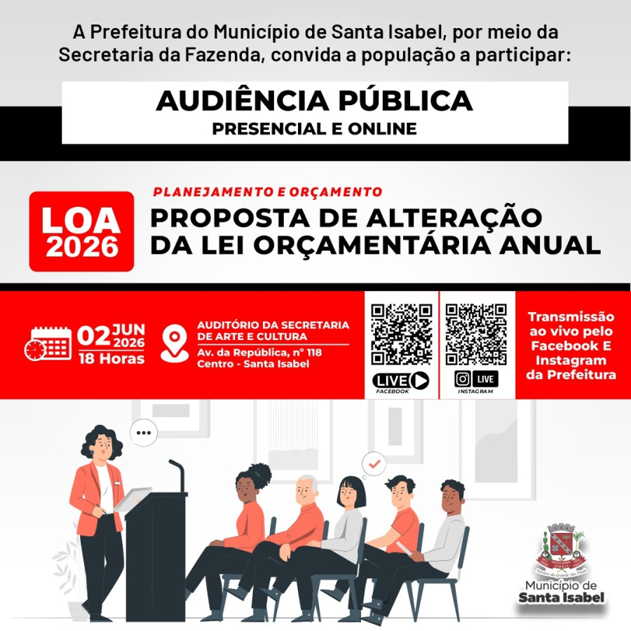 Prefeitura de Santa Isabel realiza audiência pública sobre LOA 2026 na próxima terça (2)