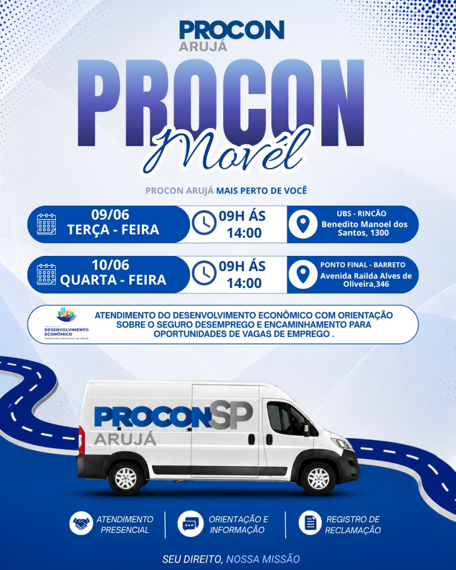 Procon Móvel realiza atendimentos nos bairros Rincão e Barreto na próxima semana