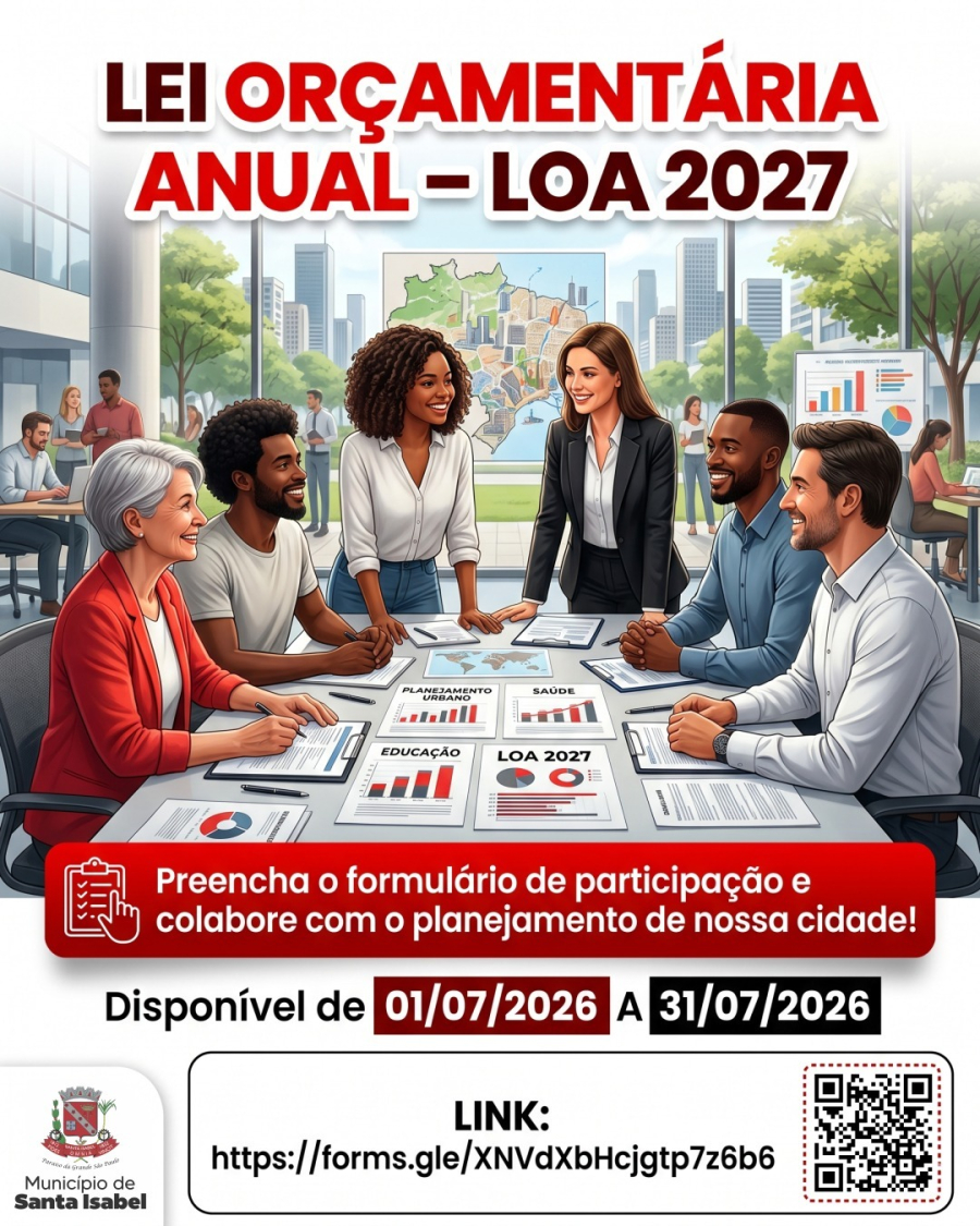 Consulta pública para elaboração da LOA 2027 de Santa Isabel está aberta