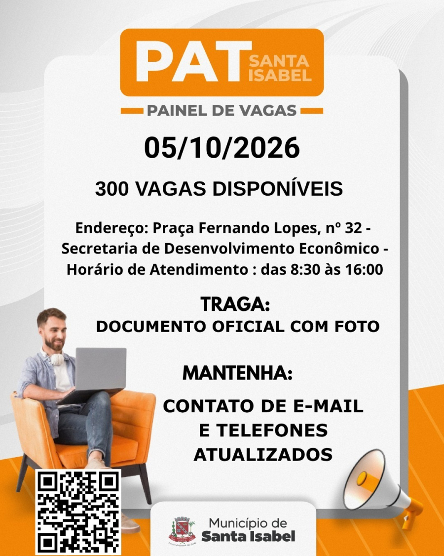 PAT de Santa Isabel inicia semana com 300 oportunidades de emprego
